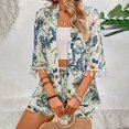 thumbnail image 4 of ibiyuan Short Sets Women 2 Piece Outfits Women's Printed Fringe Short Sleeve Two Piece Outfit Kimono Style Summer Beachwear Cover Up Set, 4 of 5