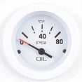 thumbnail image 2 of Sierra Marine Gauge Oil Pressure 68367P Arctic Series; 2 Inch; Short Electrical Sweep; Analog; 0-80 PSI; Without Programmable Warning Indicator; White Face/White Bezel/Black Pointer With Orange Tip, 2 of 3