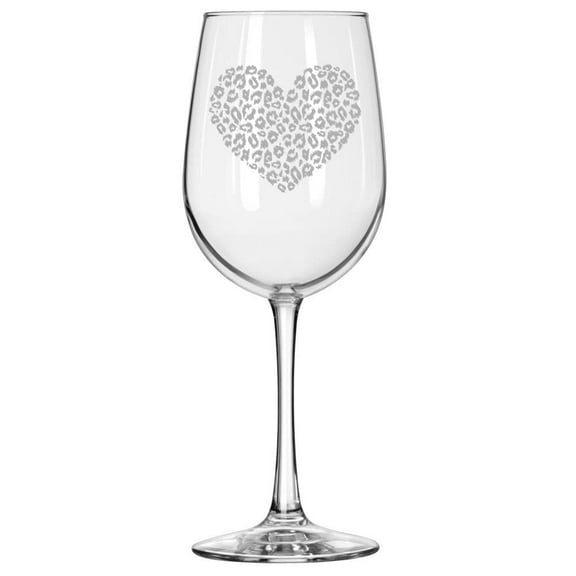 Wine Glass for Red or White Wine Leopard Print Heart Love (16 oz Tall Stemmed)