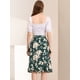thumbnail image 5 of Falda midi floral Allegra K con cinturón y aberturas delanteras de cintura alta para mujer Verde L, 5 of 6