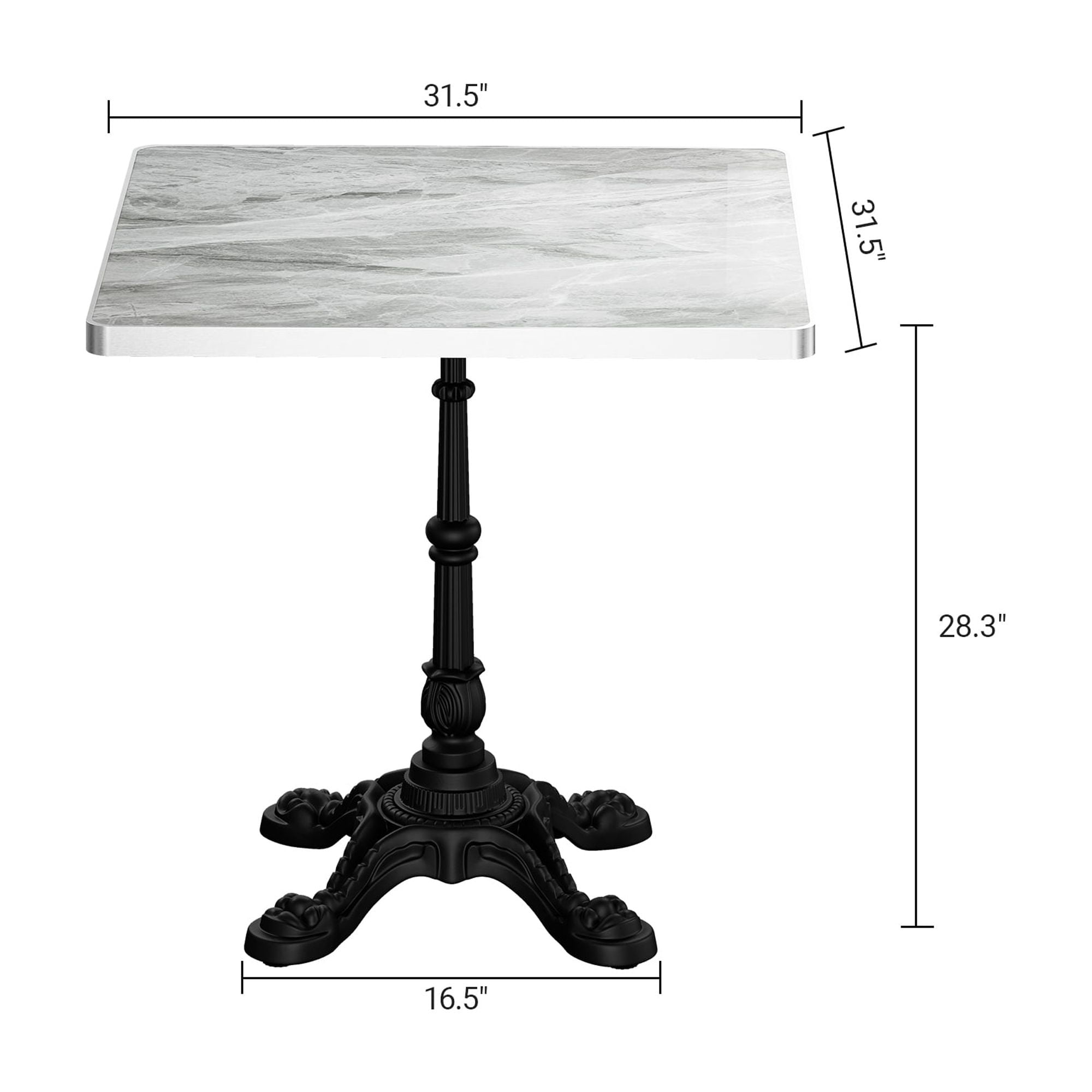 Leumius Outdoor Dining Table,Marble Stone Square Table with Heavy-Duty Cast Iron Base for Patio, Lawn, Garden,Grey