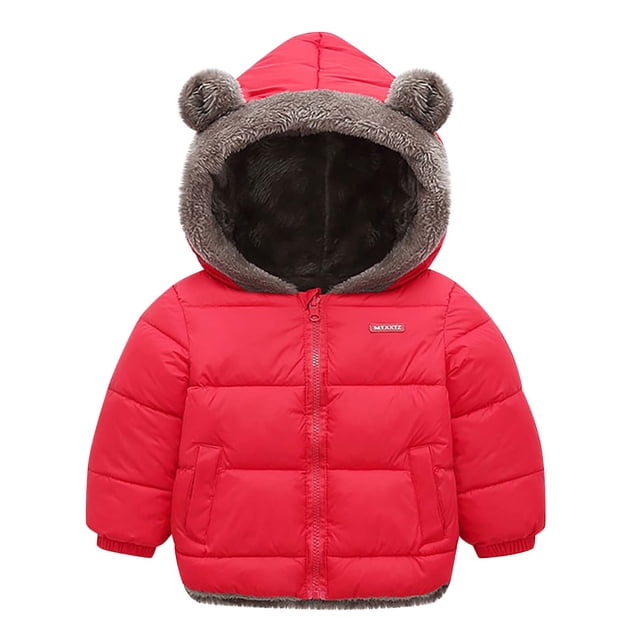 Veste Matelassée pour Enfants Garçons Filles Plus Velours Doudoune Nouvelle Veste d'Automne Vêtements d'Hiver Rouge 3-4T