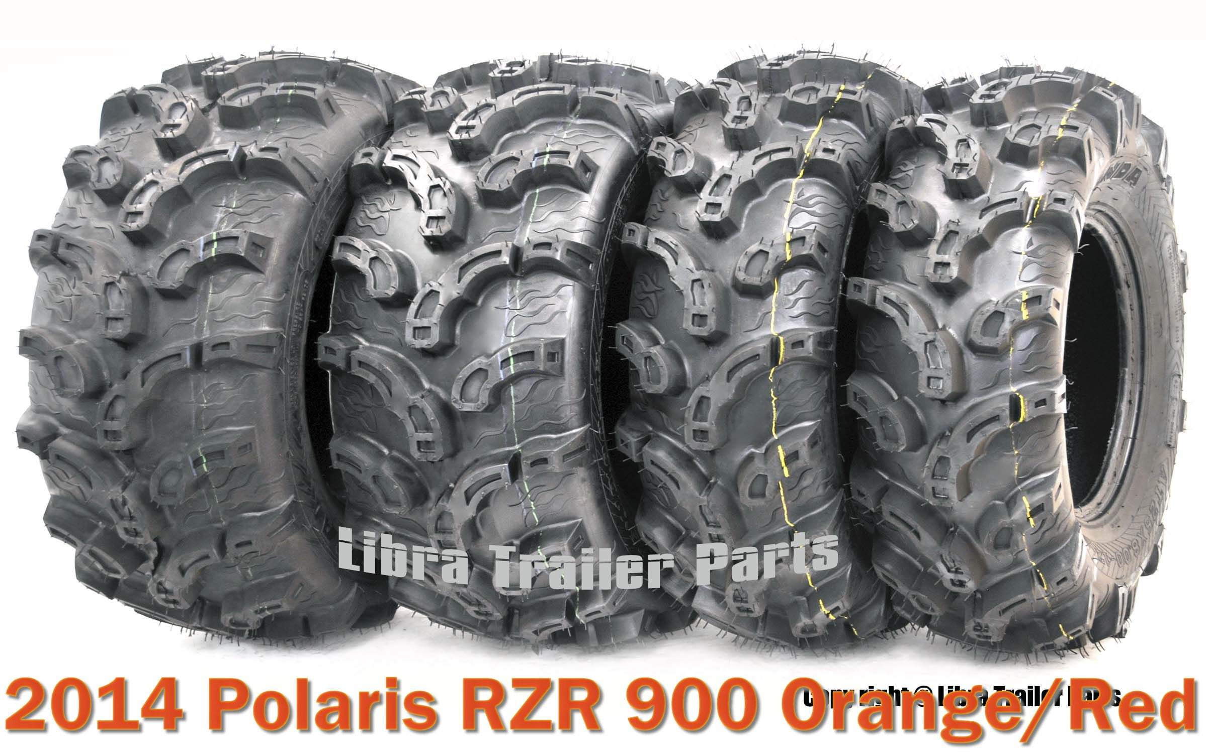 Set 4 27x912 & 27x1212 Super Mud ATV Tires for 2014 Polaris RZR 900 Orange/Red