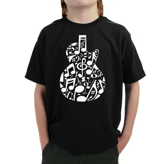 Music Notes Guitar - Boy's Word Art T-Shirt