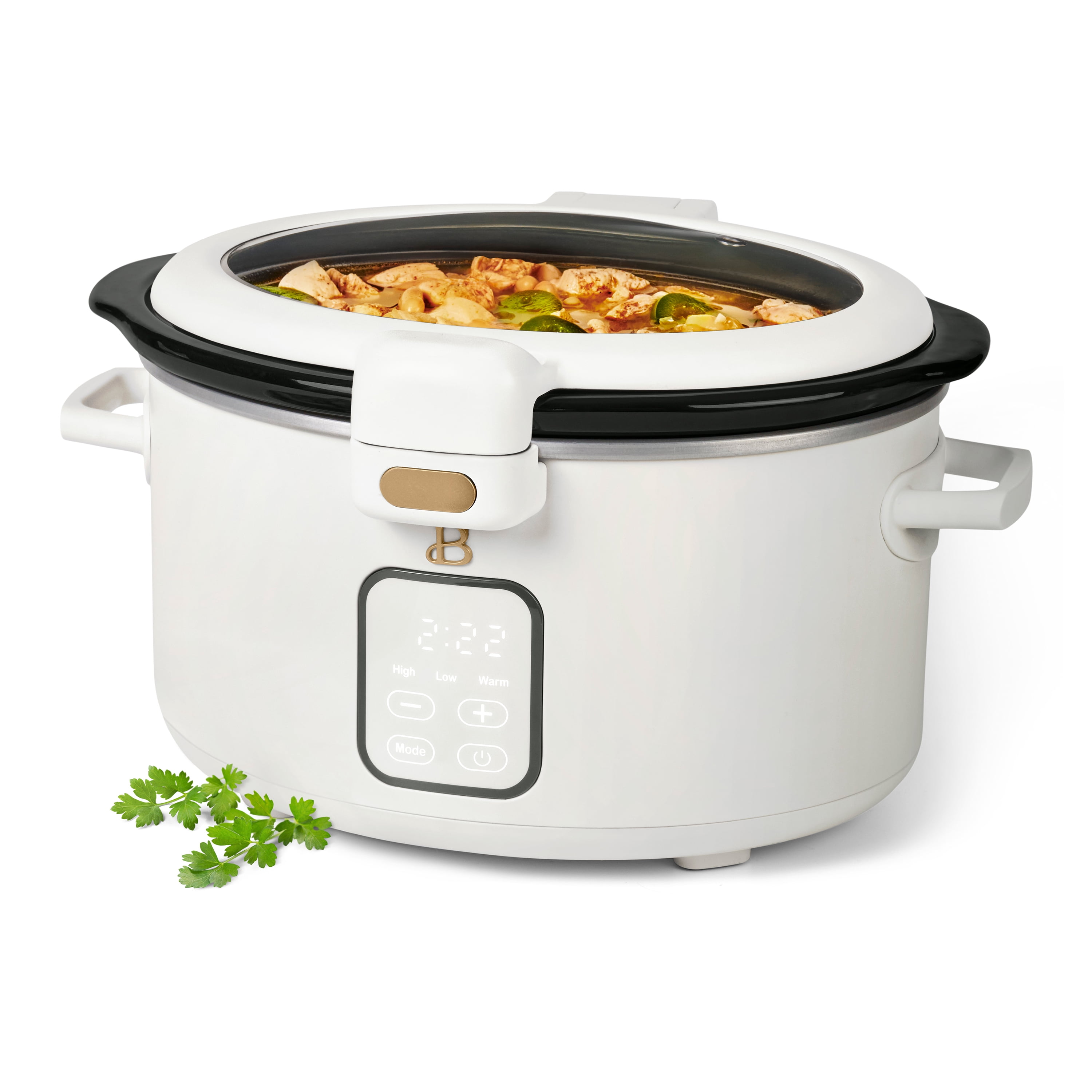 Beautiful 4 Qt Digital Slow Cooker with Hinged Locking Lid, White Icing by Drew Barrymore