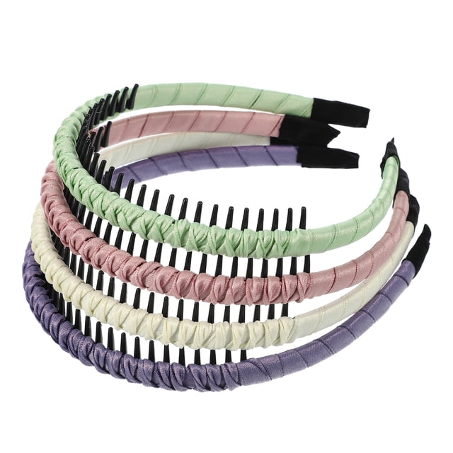 Unique Bargains 4pcs Diadema con Peine de Dientes Diadema con Peine para Mujeres Rosa Púrpura Verde Claro Beige