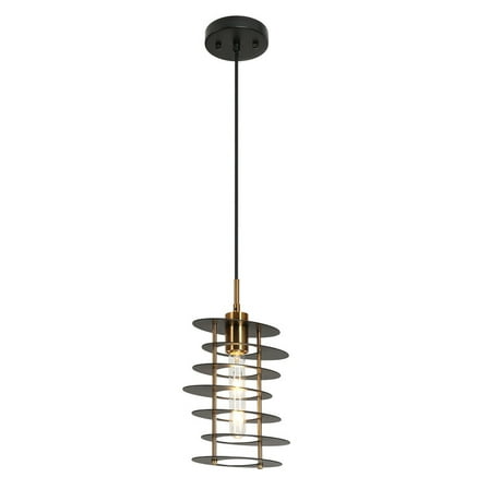LNC 9-in Black & Gold Spiral Cage Mini Pendant Light, Adjustable Cord for Kitchen Island