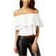 thumbnail image 2 of Rachel Roy blusa con hombros descubiertos y volantes para mujer, blanco, XS Rachel Roy fuera del hombro, 2 of 2