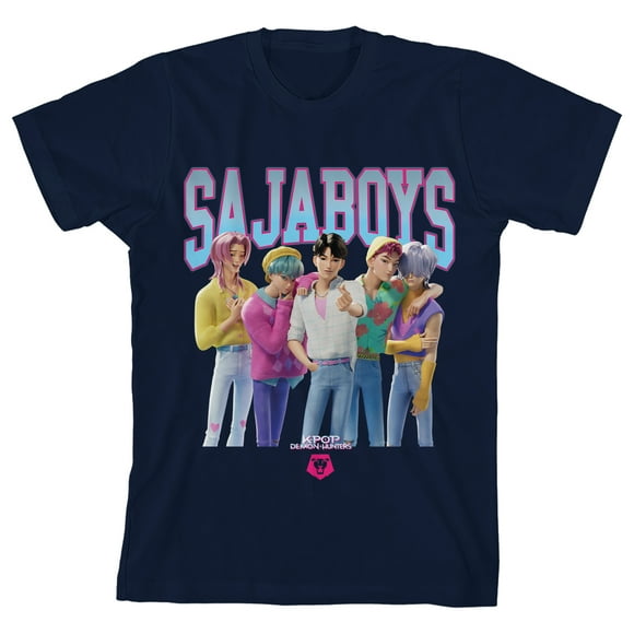 KPop Demon Hunters Saja Boys Group Short Youth Navy Blue Short Sleeve Tee-XS