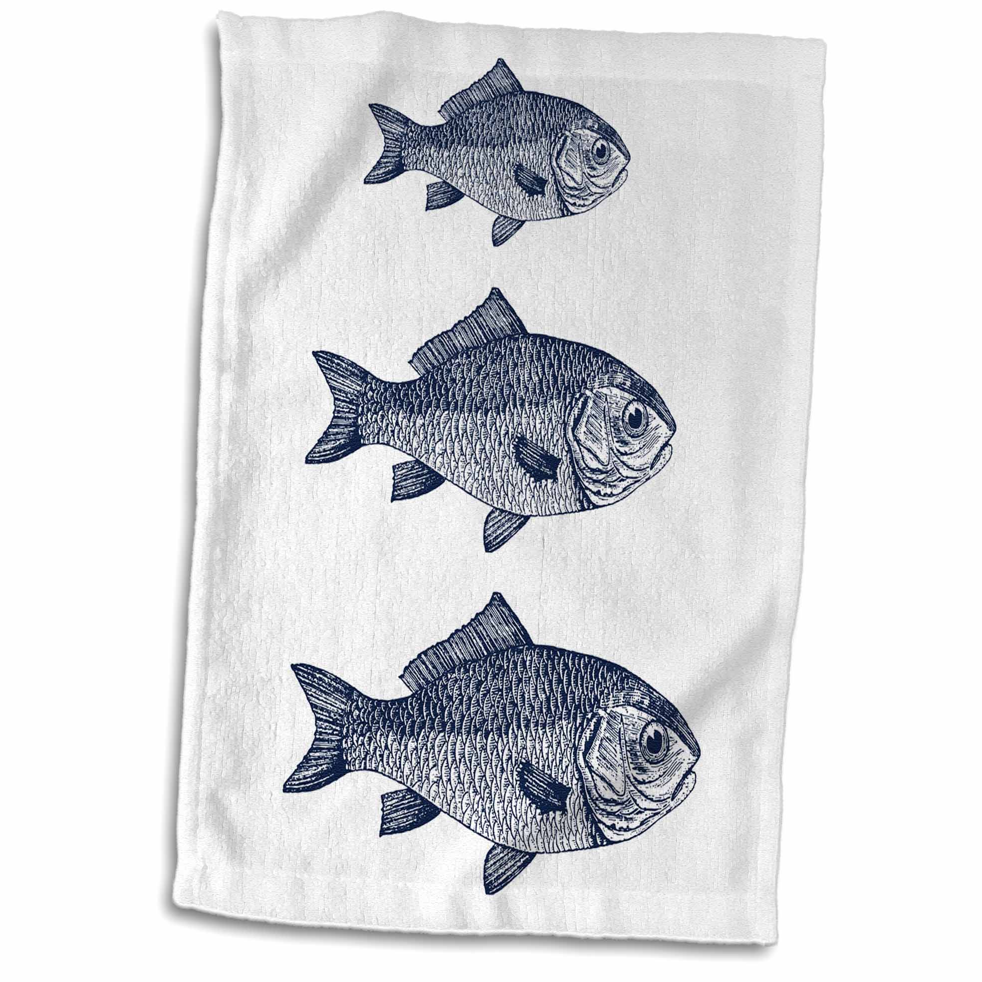 3dRose Three Blue Fish beach theme art Towel, 15 by 22inch