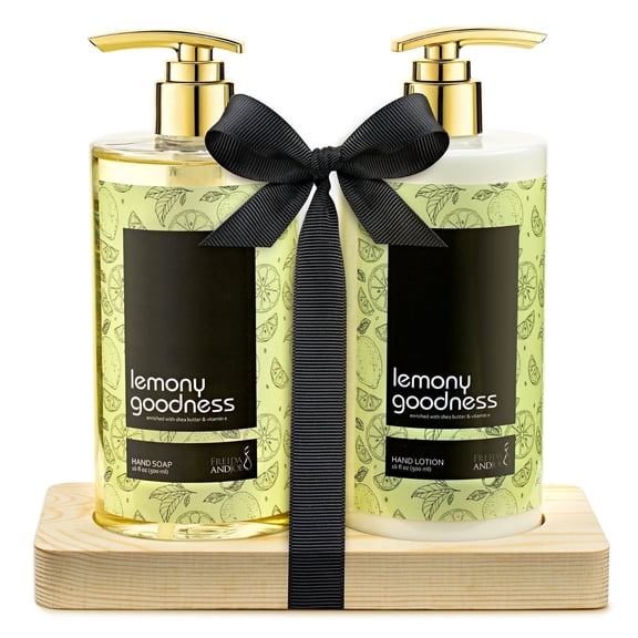 Lemon Bath and Body Gift Set with Lotion and Hand Soap, Refreshing Spa Shower Set, Moisturizing Self Care Skincare Gift Valentines Gift