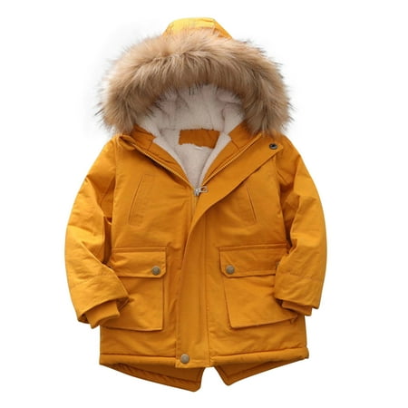 

Ixbnca Kids Toddler Winter Coat Windproof Sherpa Lined Padded Thickened Warm Cargo Jacket with Hoodie