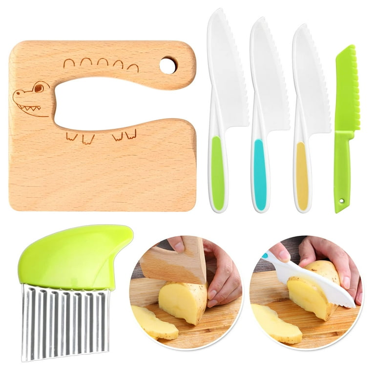 8 Pieces Wooden Kids Kitchen Knifes for Real Cooking Include