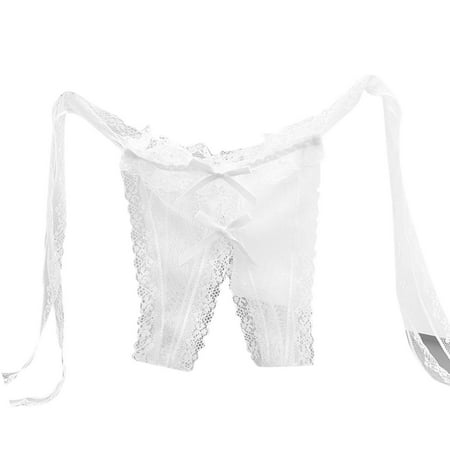 Midwennn Sexy Lace Crotchless No Wear Underwear for Women Low Waist Seamless Transparent Hot Strappy Mesh Thong T Pants Wool Underwear Women plus