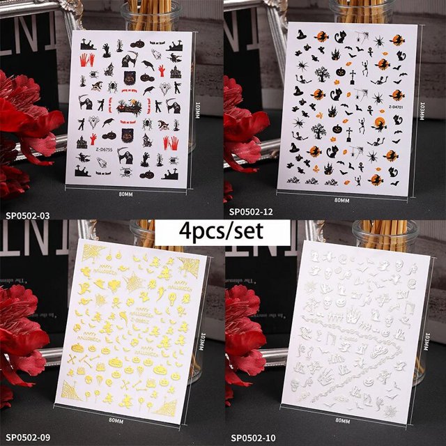 Adorno de uñas de Halloween, pegatina de dibujos animados, Araña, Calavera, huesos, calabaza, escalofriante, accesorios de Arte de uñas, diseño de calcomanía de uñas DIY