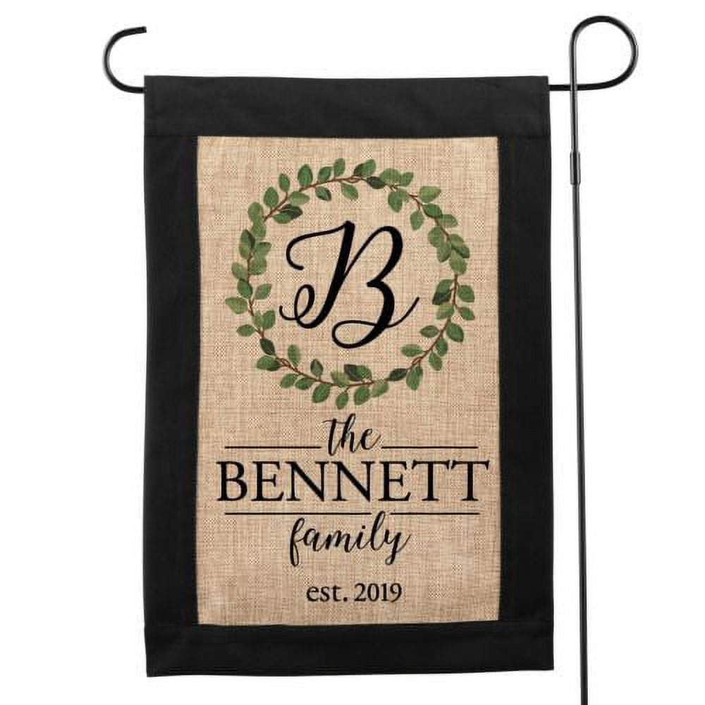 Personalized Wreath Family Initial Burlap Garden Flag