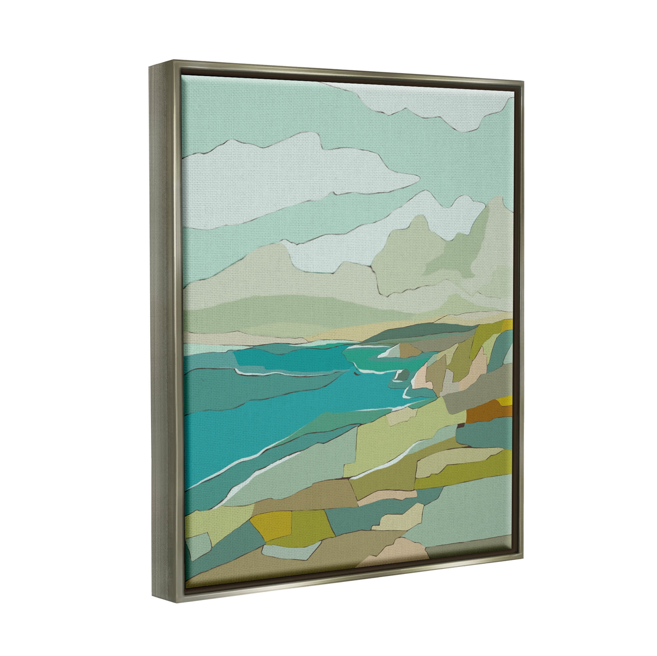 Stupell Industries Contemporary Mountainous Blocked Shore Graphic Art Luster Gray Floating Framed Canvas Print Wall Art, Design by Nikita Jariwala