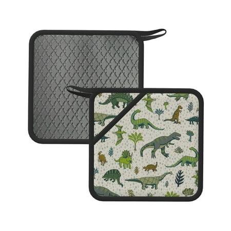 

2pcs Silicone Anti-Hot Hot Pads Oven Mitts Heat Resistant Pot Holders With Pockets Non Slip Oven Glove Potholder For Kitchen Cooking Bbq Baking 7.1in Dinosaurs Pattern