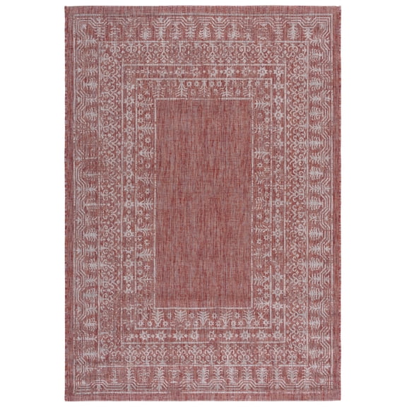 SAFAVIEH Courtyard Jolyon Bordered Indoor/Outdoor Area Rug, Red/Beige, 5'3" x 7'7"