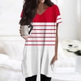 thumbnail image 1 of T-shirts pour Femmes Grande Taille Manches Courtes Rayé Col en V Imprimé Double Poche Chandail T-shirt Rouge m, 1 of 6