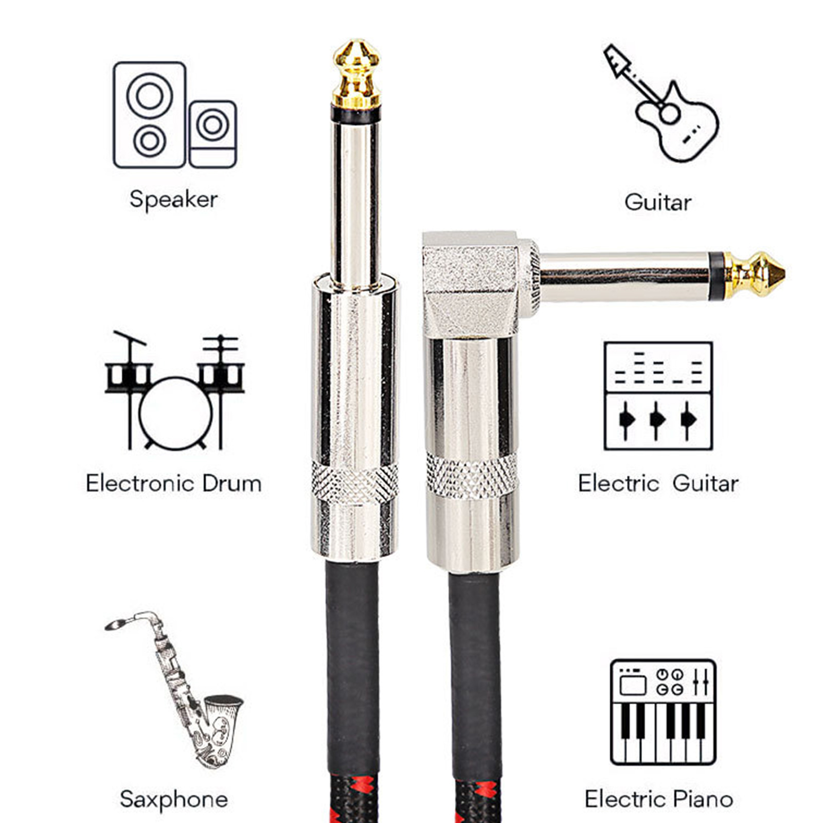 Nylon Guitar Cable 1/4inch Electric Guitar Cord Right Angled Electric Guitar Cable 6.35mm Plugs Instrument Cable for Basses