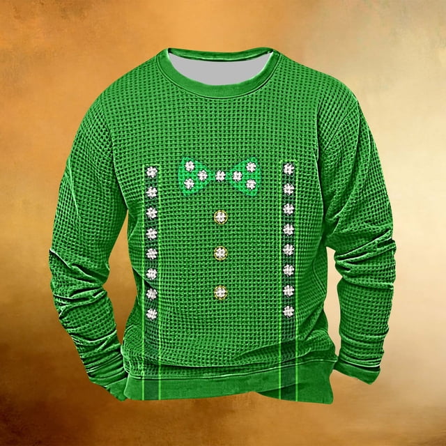 Ceisia men's Loose Fit Crew Neck Long Sleeve Waffle Knit Top for Holiday Casual Wear Green M Gifts