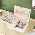 thumbnail image 6 of Jewelry Organizer，Large 2 Layer Jewelry Storage Case, PU Leather Jewelry Boxes with Removable Tray&Lock for Women and Girls Rings Earrings Necklace Bracelets Watches, White, 6 of 7