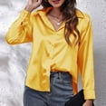 thumbnail image 6 of Womens Blouses Autumn Winter Satin Silk Solid Color Lapel Long Sleeve Loose Casual Tops Streetwear, 6 of 6