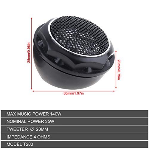 ePathChina 2pcs 140W T280 Altavoces de Tweeter Mini Domo de Alta Efici