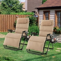 Costway 2PCS Patio Zero Gravity Lounge Chair Cushion Tray Folding Outdoor Recliner Beige