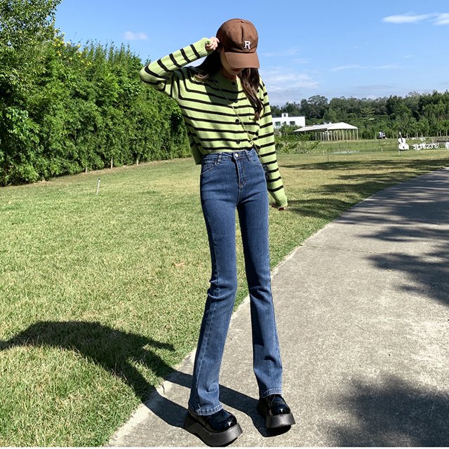 Vaqueros de terciopelo de Retro Azul para mujer, Pantalones rectos de tubo extendidos finos y de cintura alta negros, Otoño e Invierno 2024