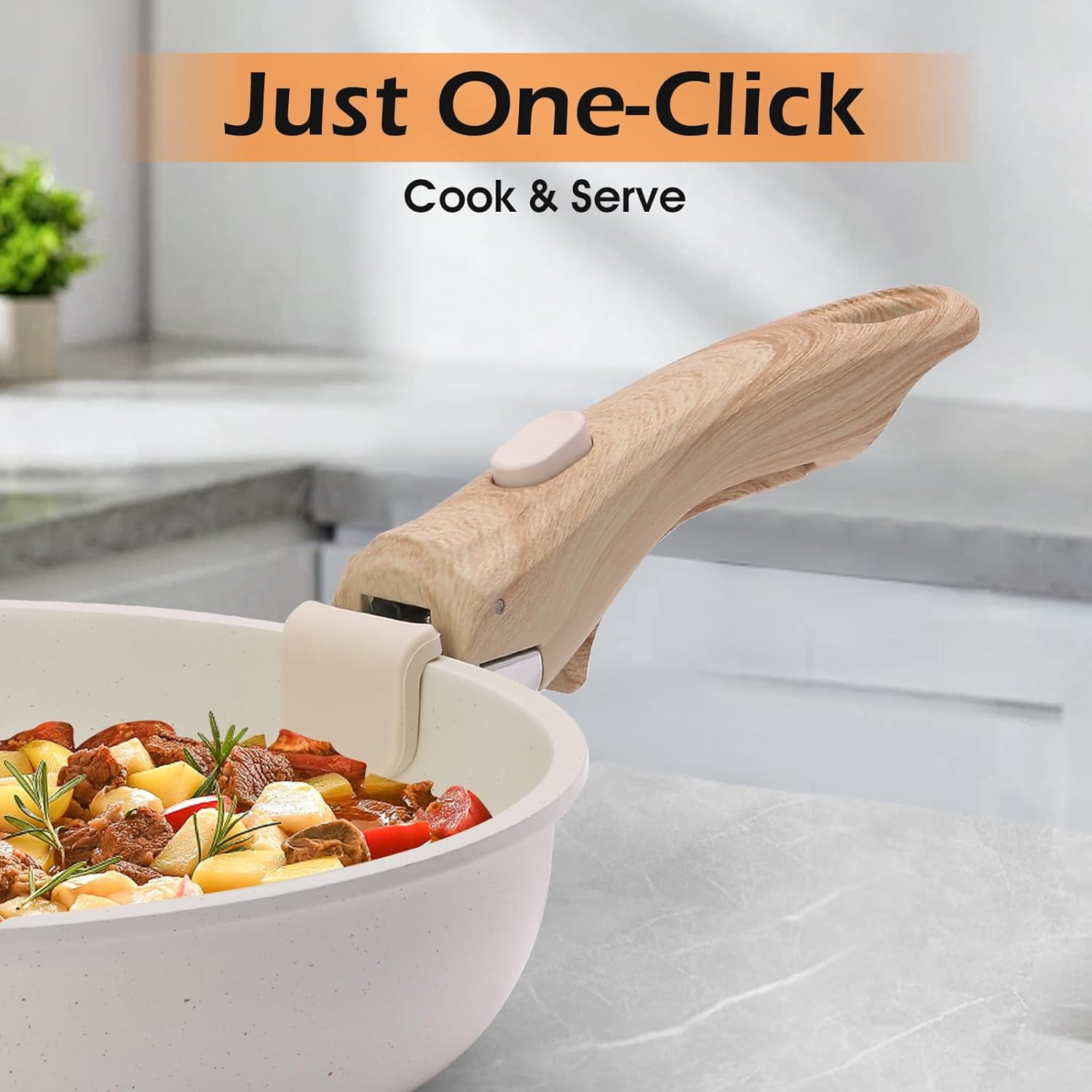 Removable Pot Handle, Universal Pan Handle, Replacement for Pots and Pans, Fits All Cookware with Silicone Oven Mitts & Measuring Spoons, Durable & Heat-Resistant, Wood-Like