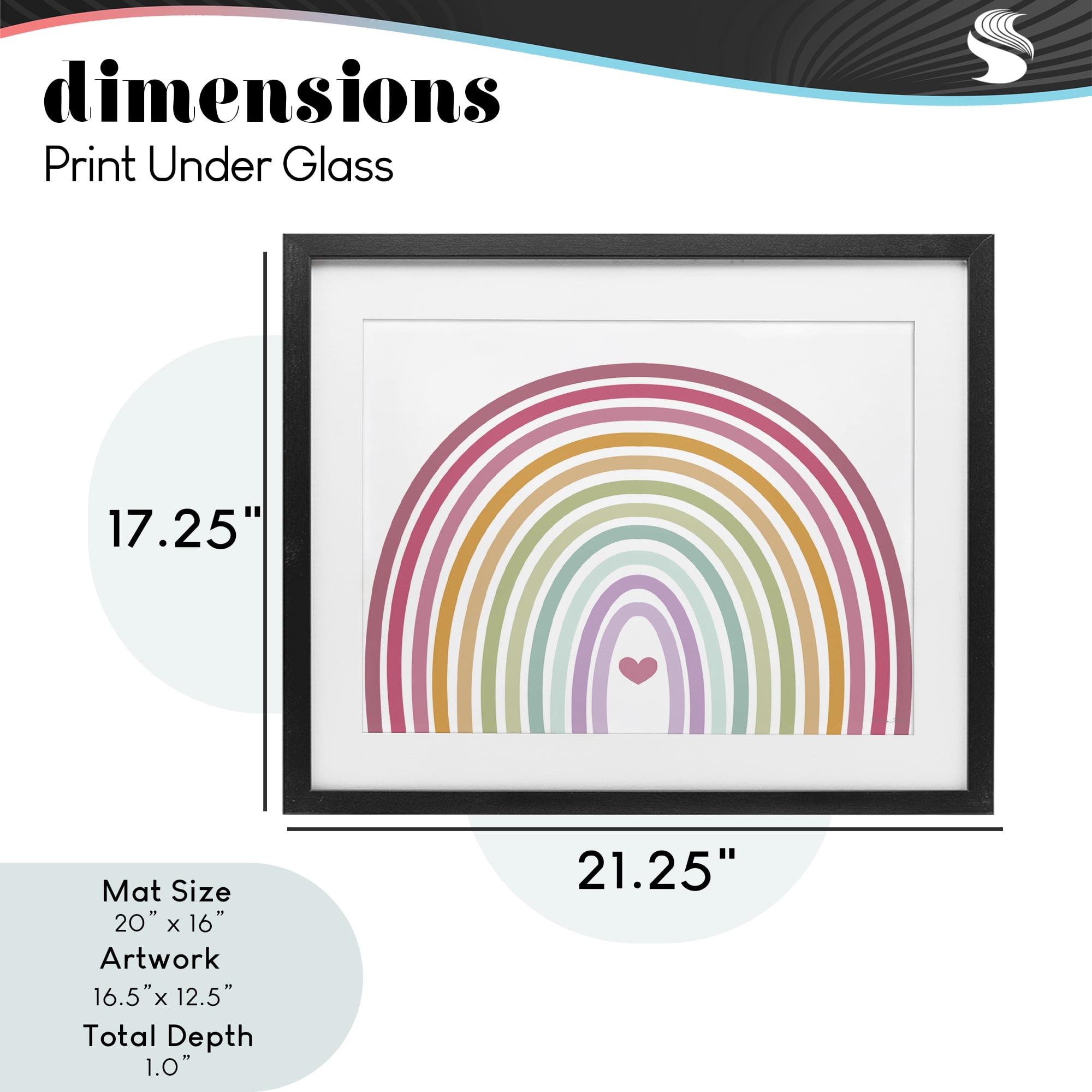 Stupell Industries Rainbow Love & Heart Black Framed Print Under Glass, design by Susan Ball