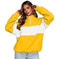 thumbnail image 4 of Quarter Zip Sweatshirt Women Stand Collar Color Block Fleece Pullover Lightweight Casual Loose Long Sleeve Fall Sweatshirt No Hood Yellow XL, 4 of 8