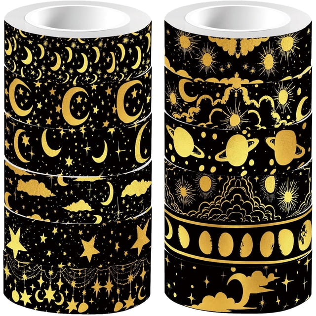 Cinta adhesiva con diseño de luna, 12 estilos, 16,4 pies, dorada, decorativa, para envolver regalos