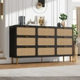 thumbnail image 2 of Rattan 9-Drawer Tall Dresser - Deep Drawers & Wide Top, Large Storage Chest for Bedroom, Living Room, Hallway & Kids Room, Black, 2 of 8