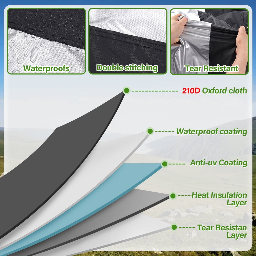 XiongXiong 4XL Motorcycle Cover All Season, 210D Weather Durable Waterproof Outdoor Protection Scooter Shelter Proof Night Reflective, Black&Silver