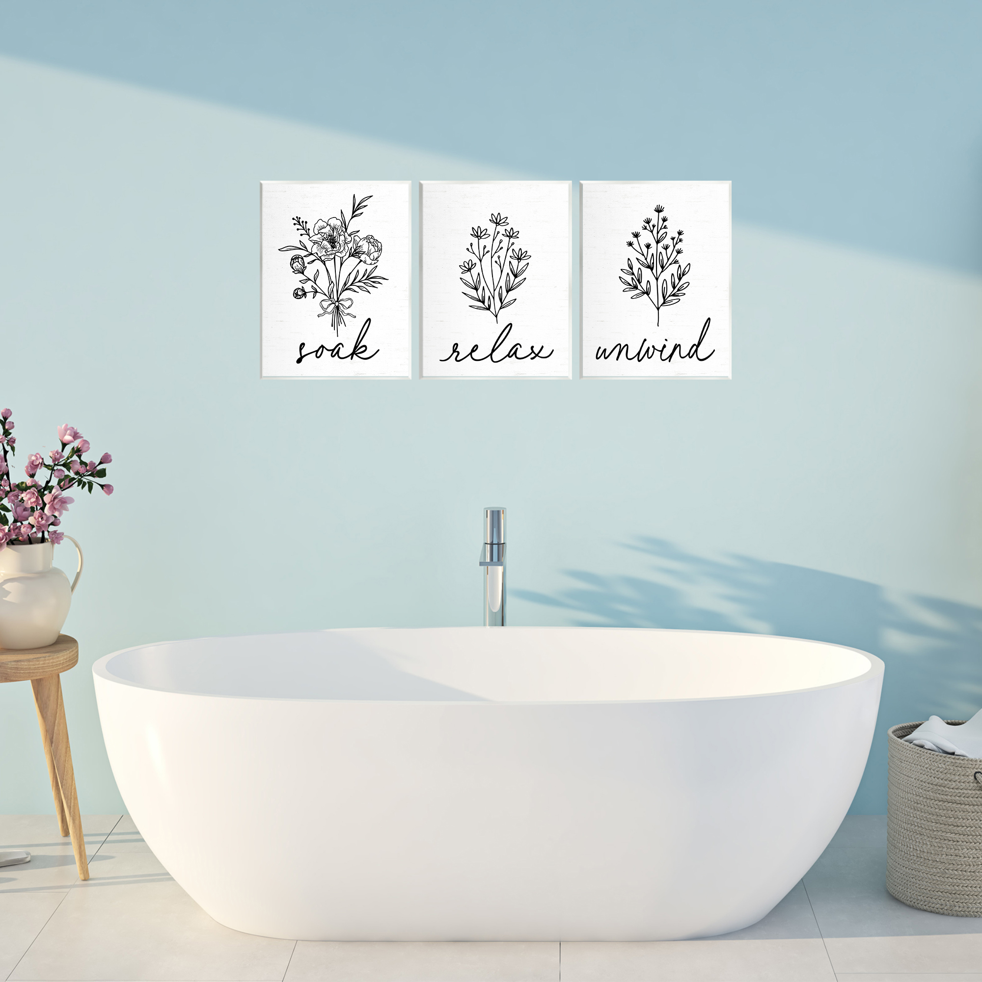 Bathroom Herbs for Relaxation 3 Piece Wall Plaque Art Set, design by Lettered and Lined