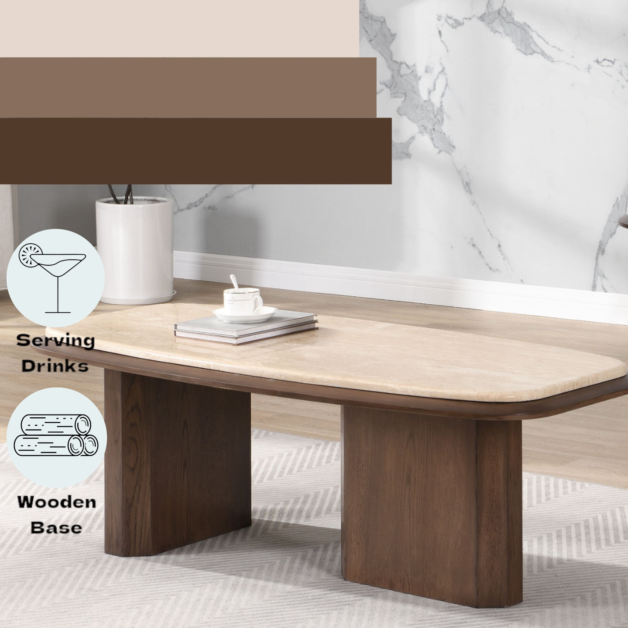 ACME Kasha Coffee Table in Travertine Top & Walnut
