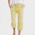 thumbnail image 2 of Girls' Capri Pants Wide Leg Drawstring Kids Summer Lightweight Cropped Sweatpants Pockets Kids Gingham Pants Plaid Leggings, 2 of 8