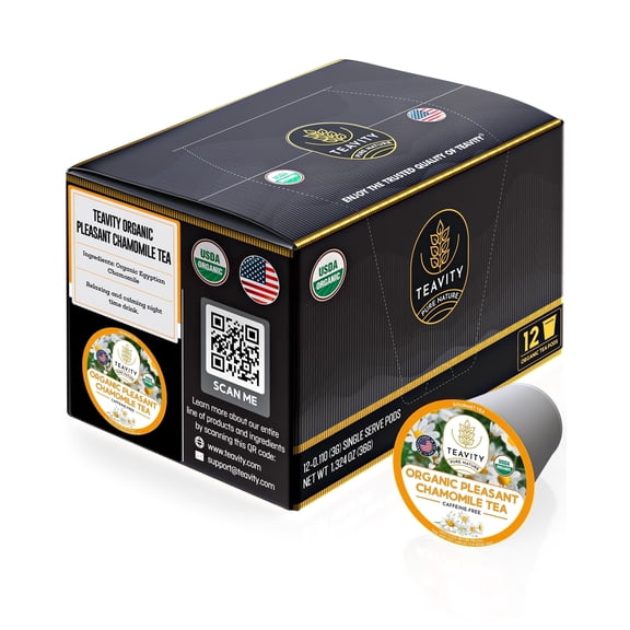 Organic Chamomile Decaf Tea Pods for Keurig Brewers by Teavity (Naturally Caffeinated, 12 Tea Pods)