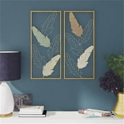 Aspire Home Accents 7203 Mina Metal Leaf Wall Decor, Gold - Set of 2