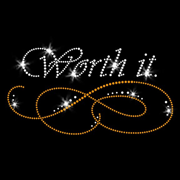 JCS Rhinestones Worth It Flourish Design Iron-on Crystal Clear Rhinestone Gold Rhinestud Transfer