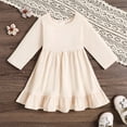 thumbnail image 2 of Huowey Kids Little Girls Autumn Solid Color Dress Girls Long Sleeve Crew Neck A-Line Skirt Breathable Dailywear, 3-4 Years, 2 of 7