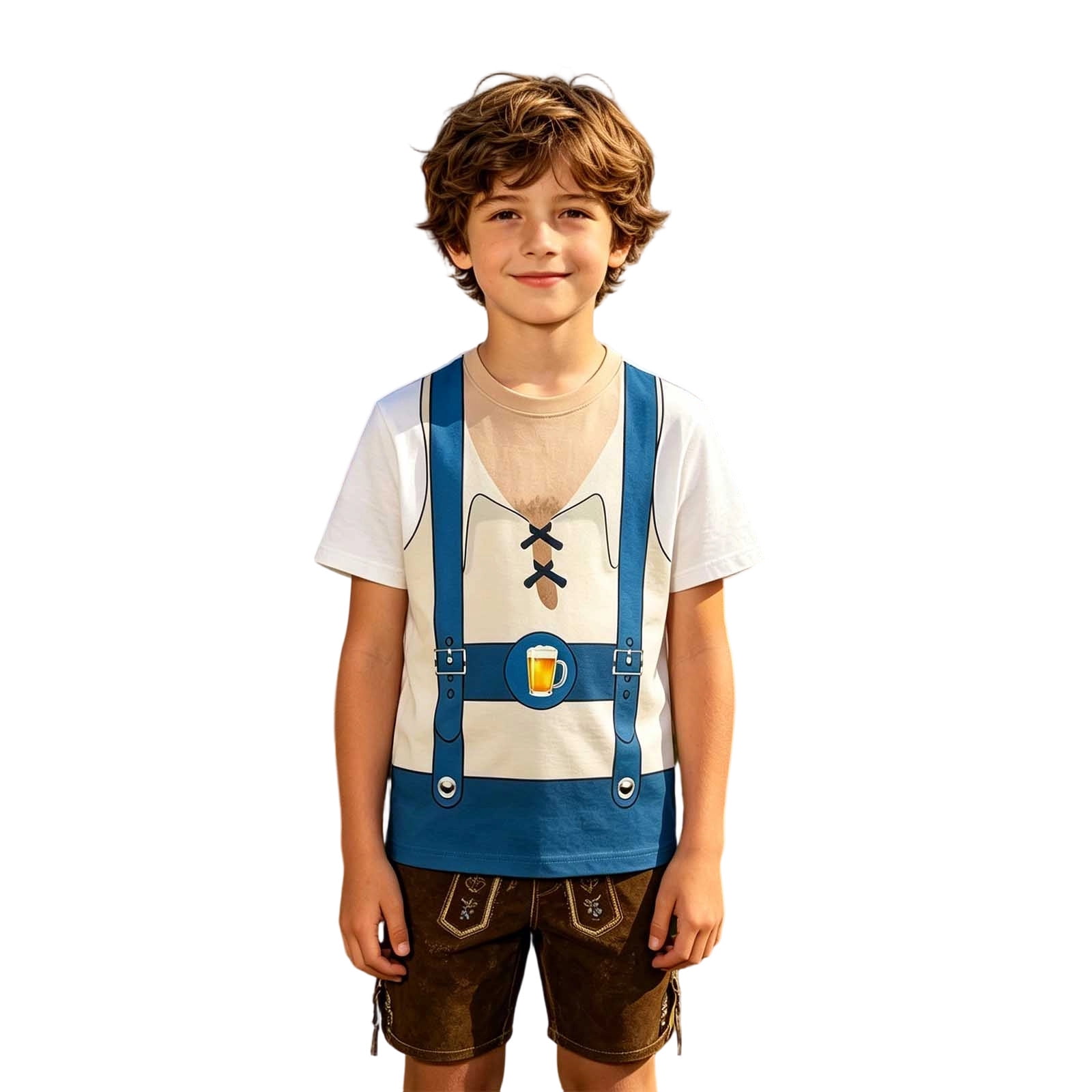 Boys Oktoberfest Bavarian Outfit Print T-Shirt Kids German Festival Novelty Lederhosen Graphic Short Sleeve Casual Tee(Blue 10-11 Years)