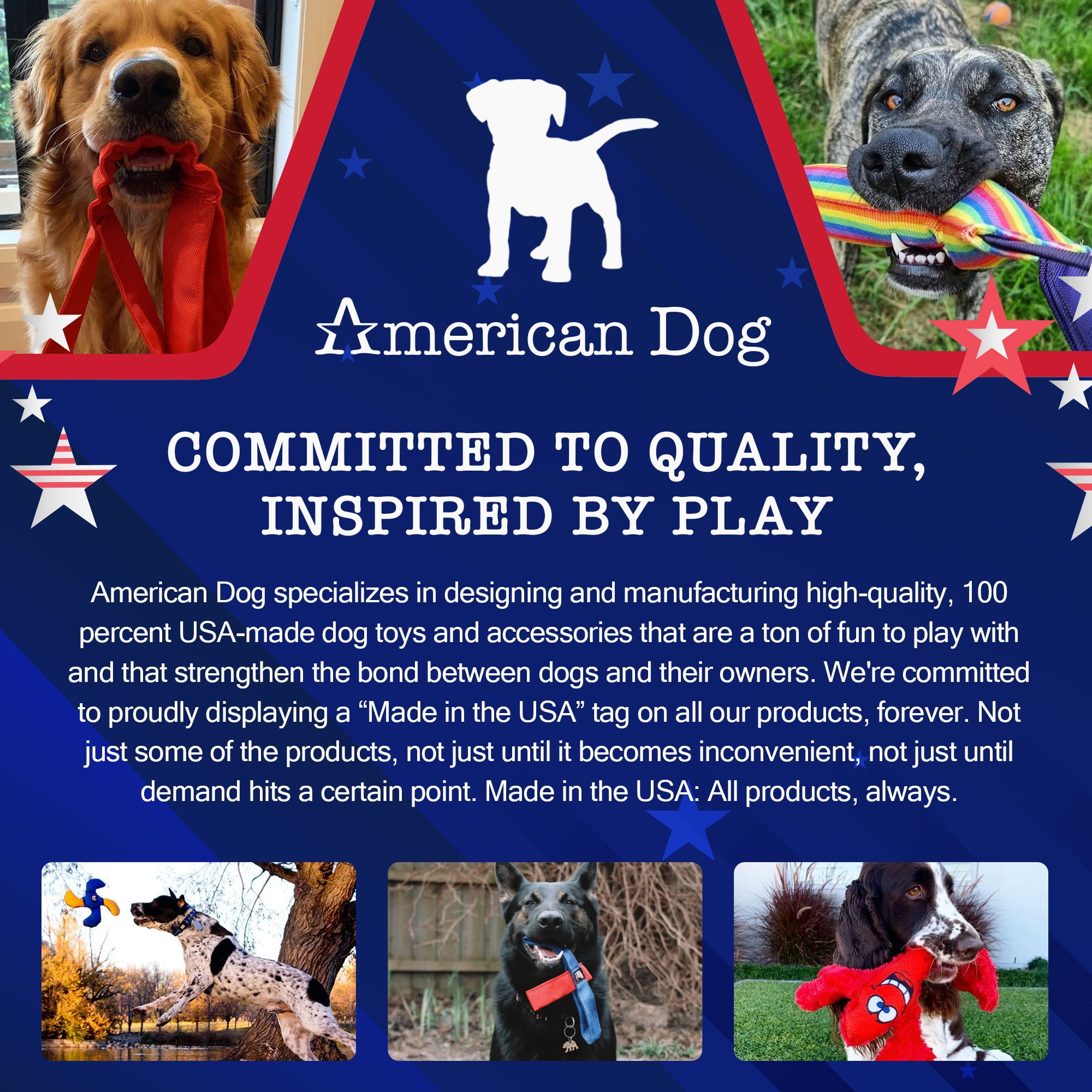 American Dog Stars Firehose – Durable Tug Dog Toy Made in USA from Pet-Safe, Machine-Washable Firehose & 1680 Nylon Ballistic Material for Bonding, Play Time, Exercise, Training, & More