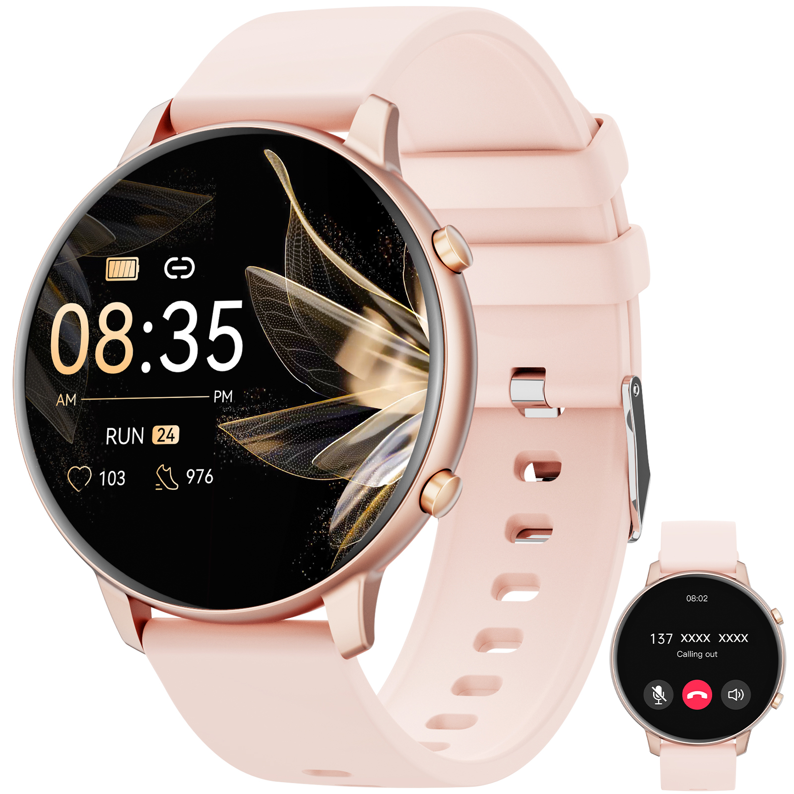 Joautrial 1.39" Smart Watch for Women, Gold & Pink