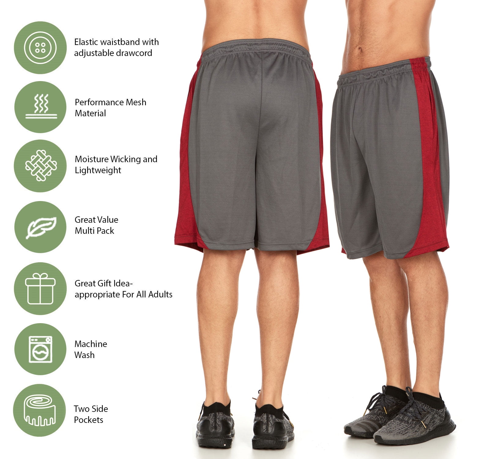 5 Pack: Mens Moisture Wicking Athletic Basketball & Gym Workout Shorts with Pockets Multipack, Sizes up to 3XL