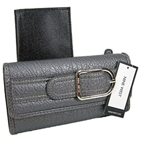New Nine West Logo Wallet & Duplicate Carbon Checkbook Cover 2 Piece Set Pewter