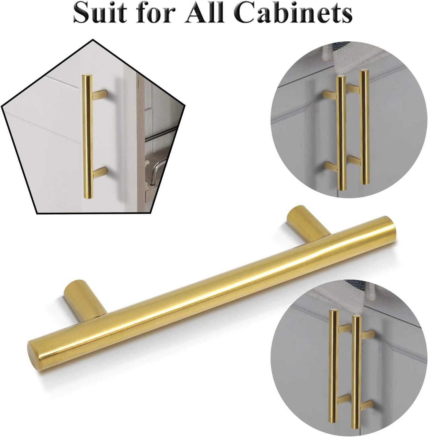 Leyfeng Handles, 30 Pack 4 Inch Hole Centers Kitchen Cabinet Pulls Drawer Dresser Handles, Modern Euro Round T Bar Stainless Steel Kitchen Bathroom Cabinet Hardware